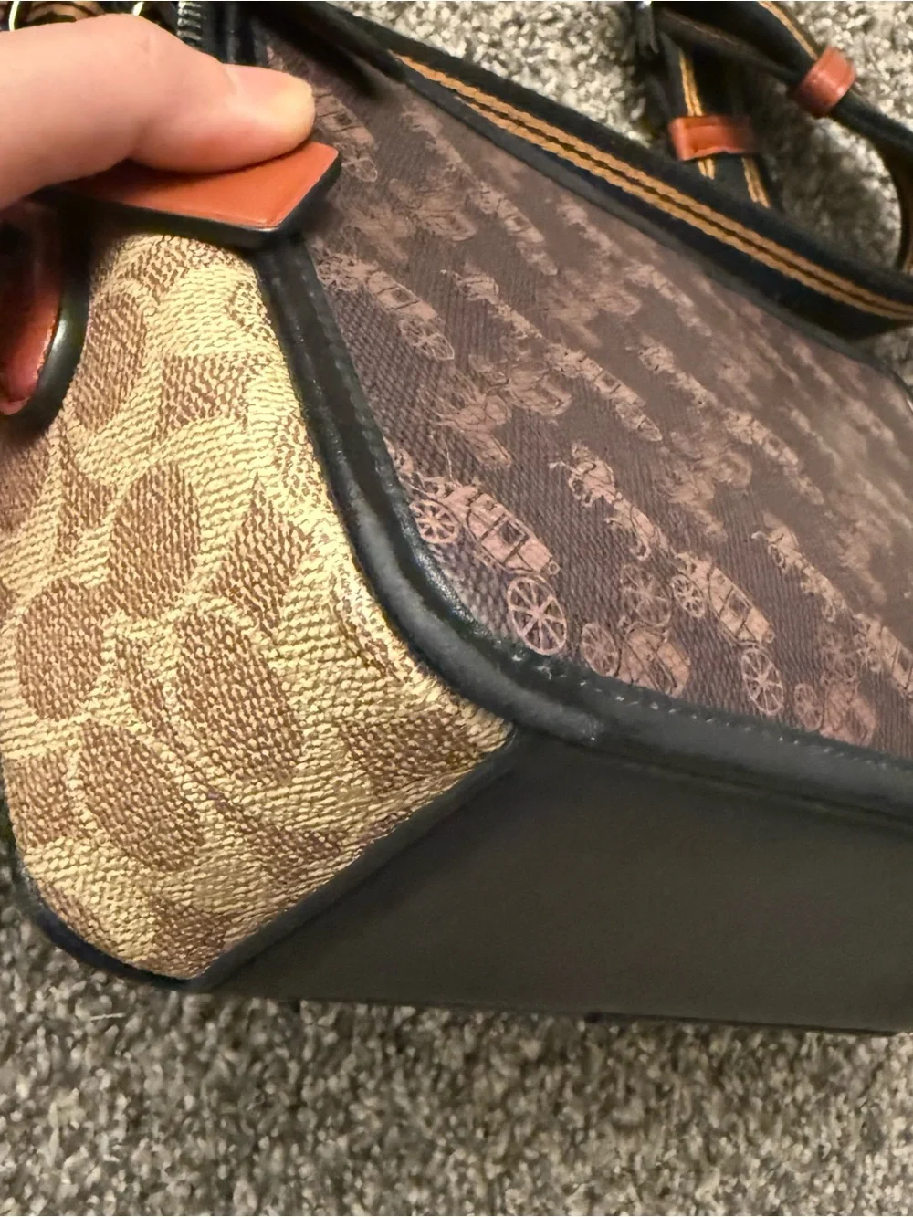 Brown Monogram Crossbody Bag with Contrast Strap